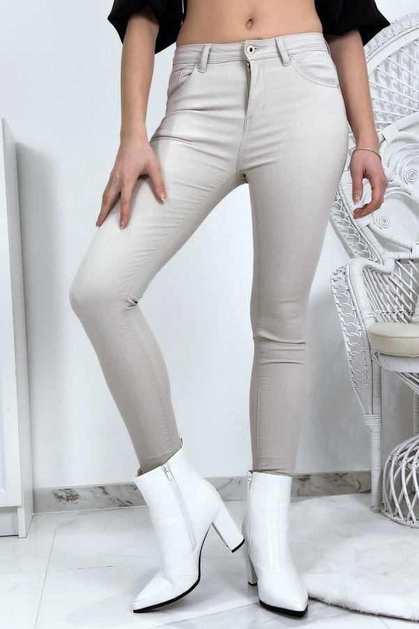 Jeans slim beige en strech avec poches - 2