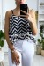 Débardeur zigzag noir et blanc avec volant et mini pompon - Style élégant et fantaisie | 3,15 € | OKKO MODE