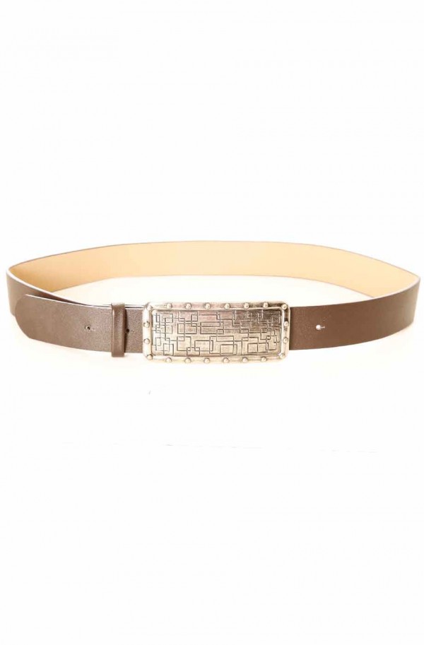 Ceinture Marron avec grosse boucle rectangle graphique CE 573 - 1