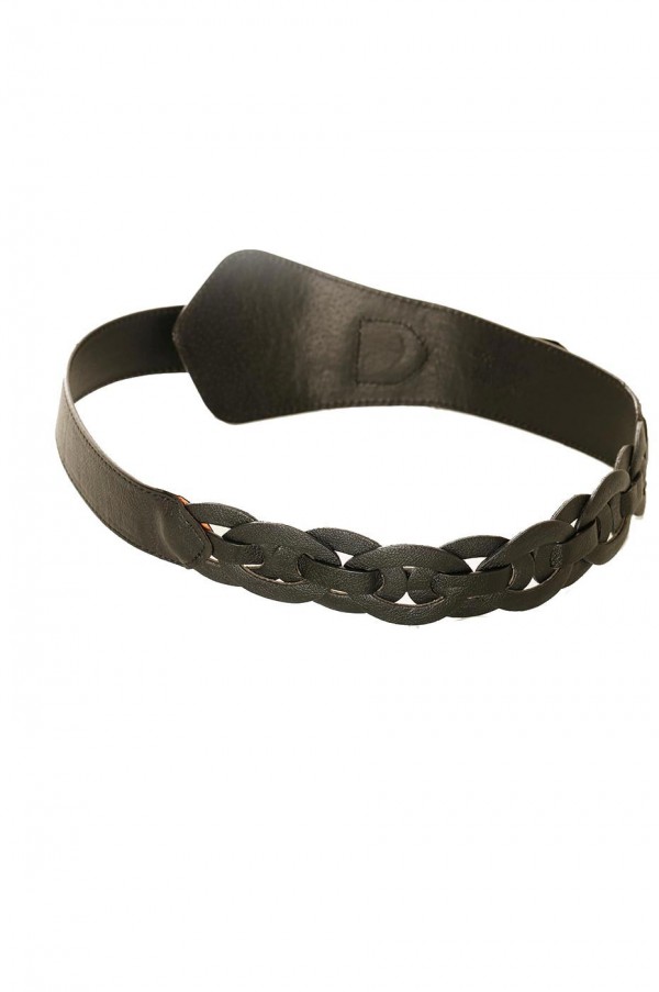 Ceinture tressée noire asymétrique à boucle argentée. BG-0517 - 4