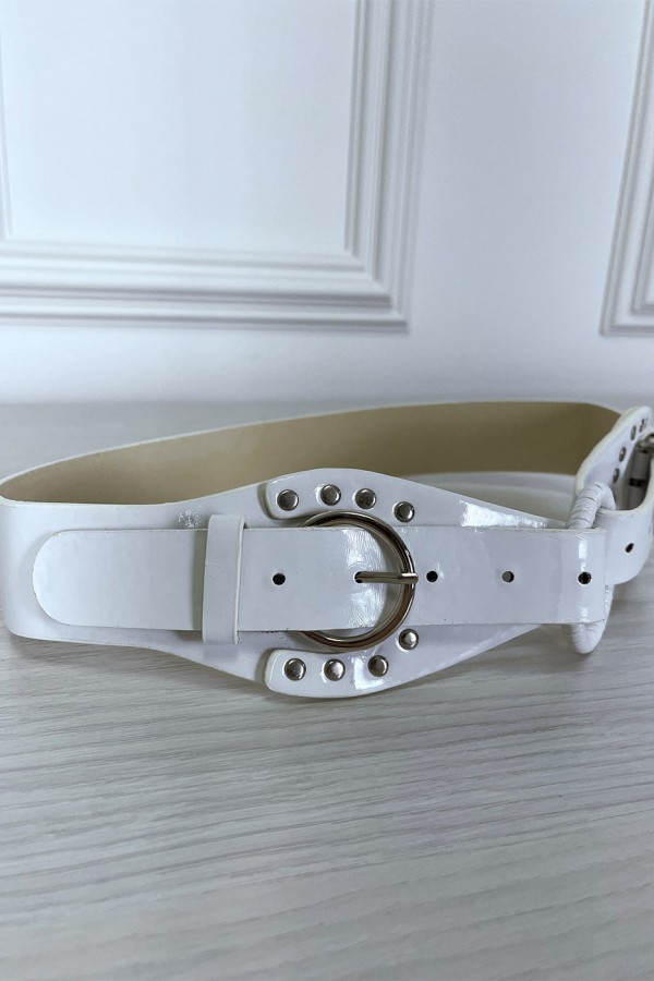 Ceinture blanche avec deux attaches et un cercle au milieu - 3