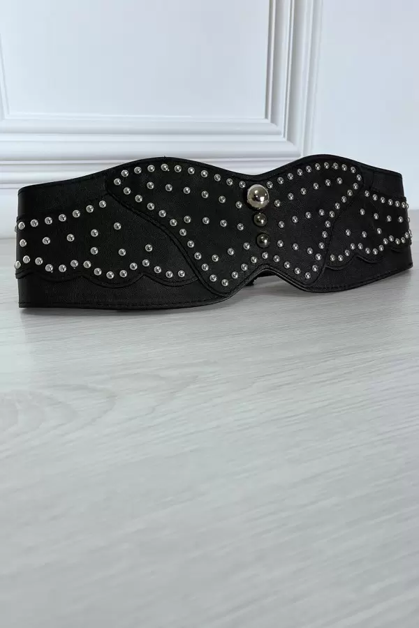 Ceinture noire large forme asymétrique et cloutée