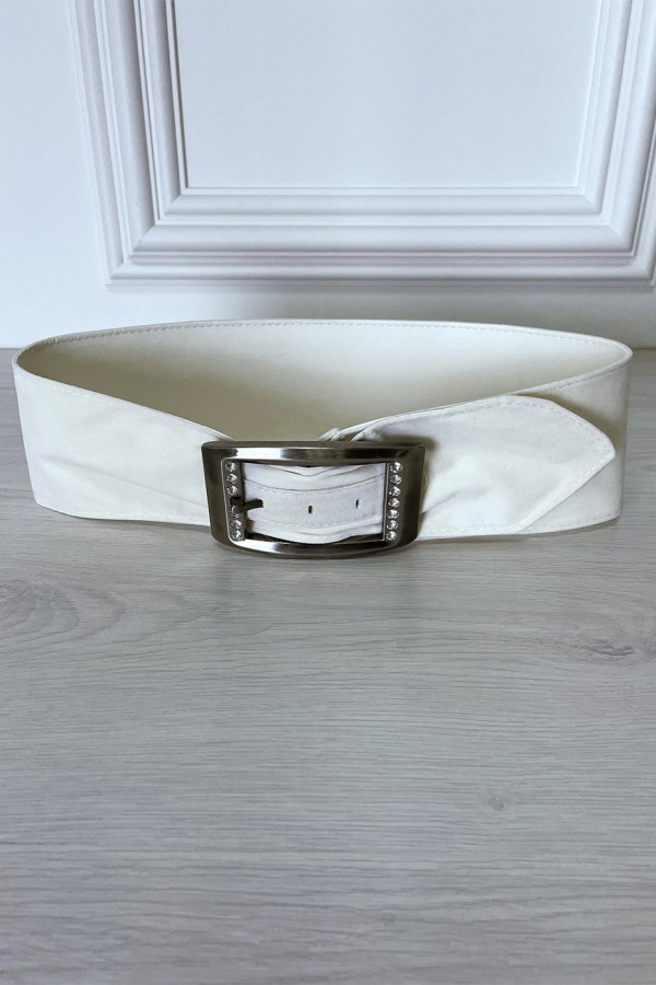 Ceinture blanche en suédine avec strass sur la boucle - 2