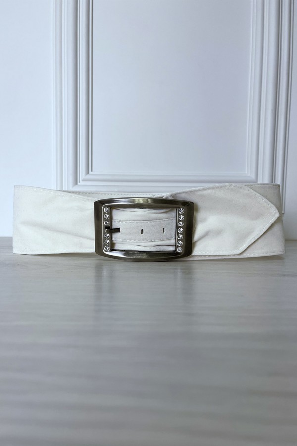 Ceinture blanche en suédine avec strass sur la boucle - 3