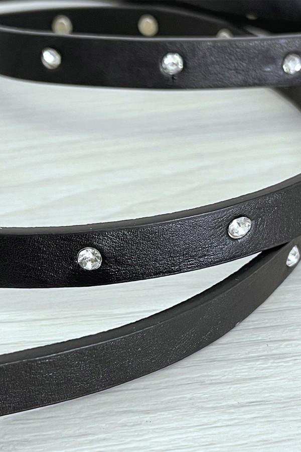 Ceinture noire fine très longue de 2 mètres à strass - 2