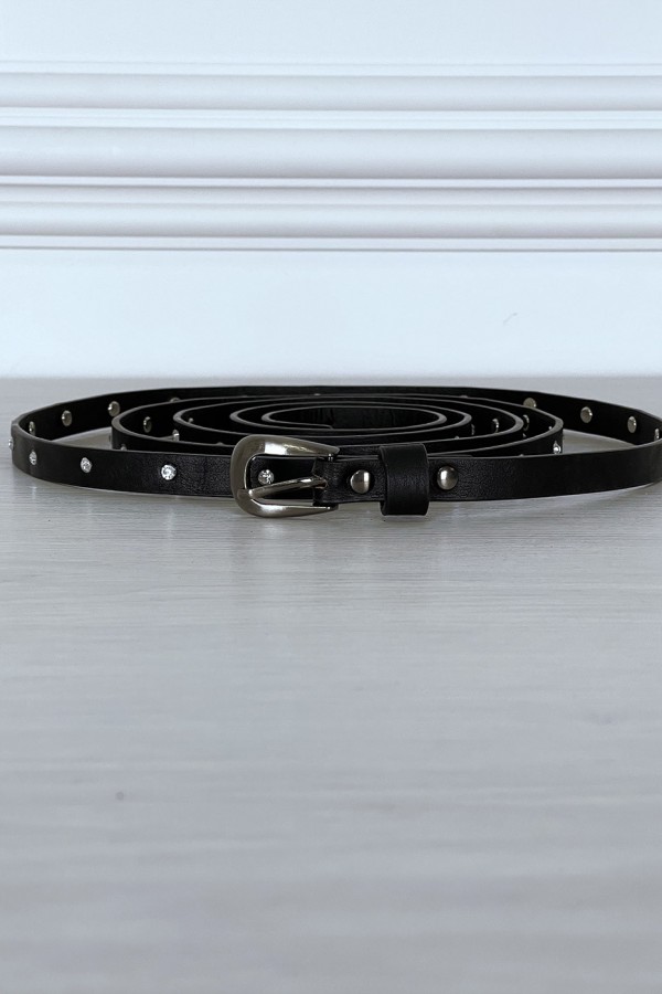 Ceinture noire fine très longue de 2 mètres à strass - 7