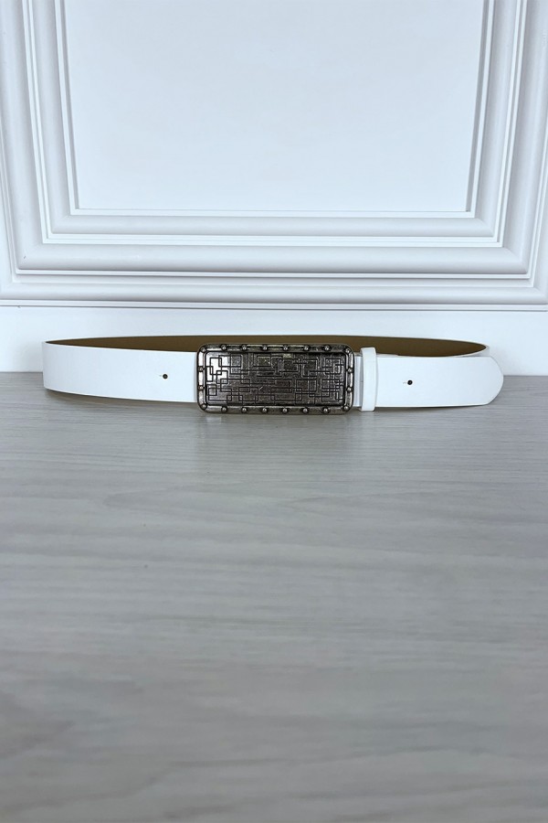 Ceinture blanche fine avec boucle rectangle - 2