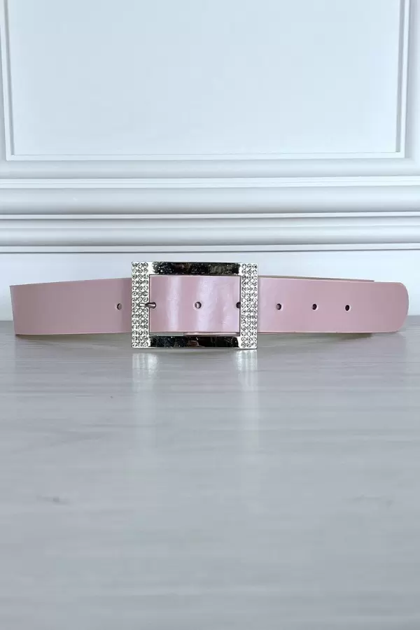 Ceinture rose à strass et boucle rectangle