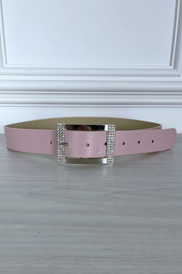 Ceinture simili rose avec boucle rectangle à strass - 2