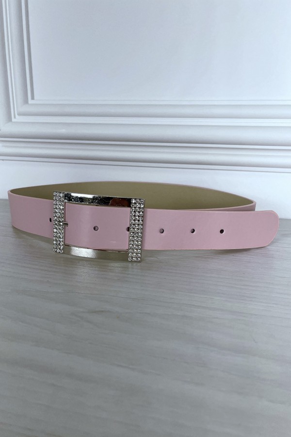 Ceinture simili rose avec boucle rectangle à strass - 3