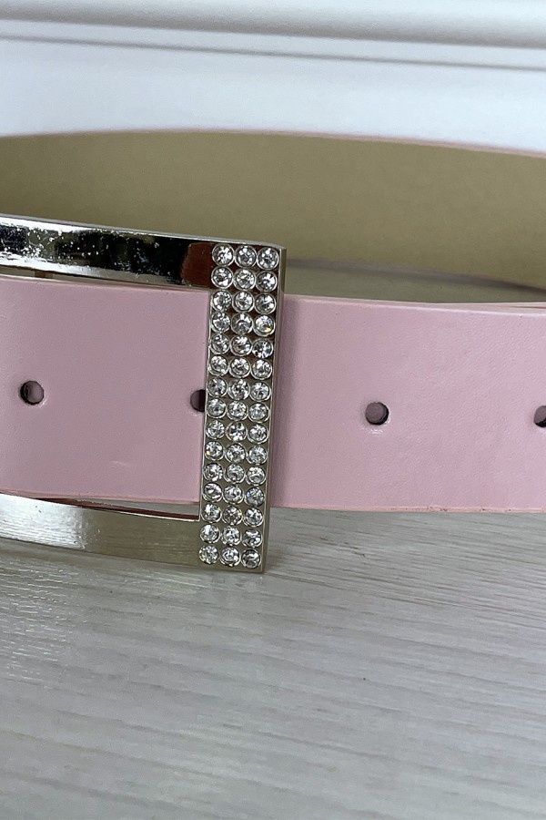 Ceinture simili rose avec boucle rectangle à strass - 4