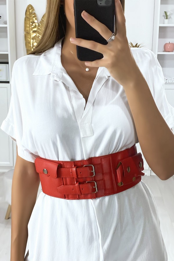 Ceinture de taille rouge avec pochette intégré - 3