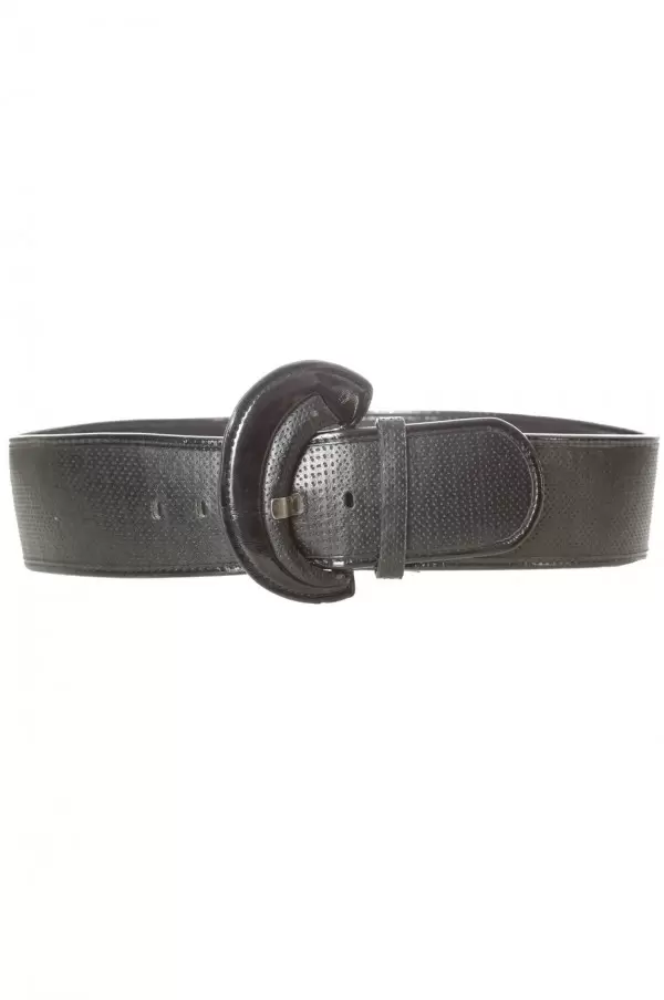 Ceinture noir style matelassé avec boucle ovale brillante. BG-0101 - 3