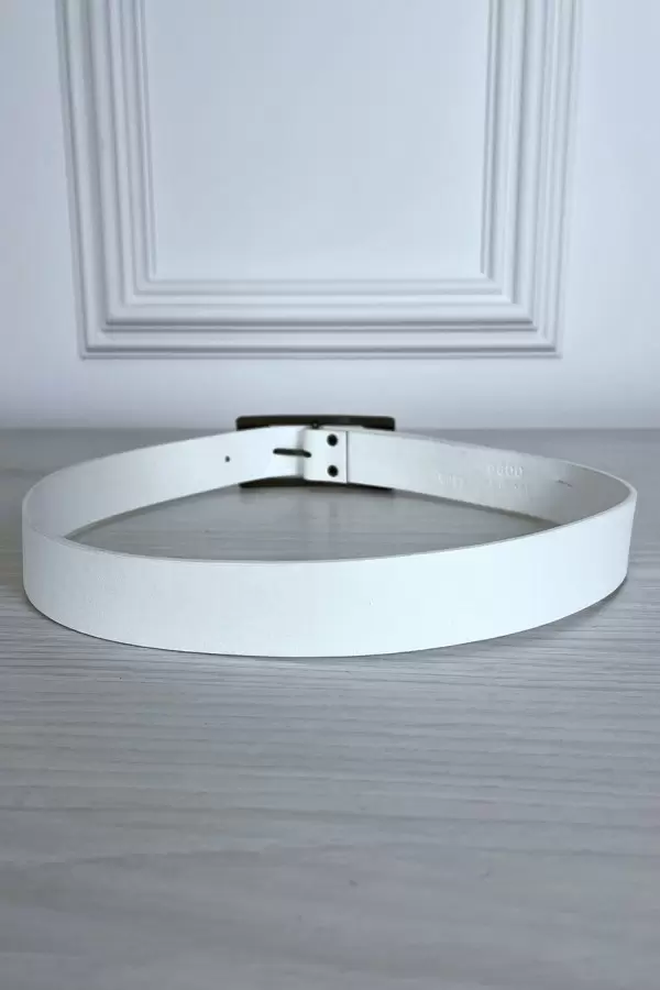 Ceinture blanche en simili avec boucle cuivré rectangle - 1