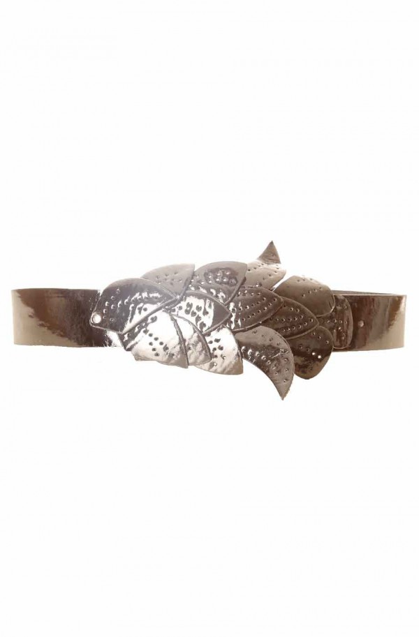 Ceinture Noir, boucle motif feuilles BG-PO44 - 1