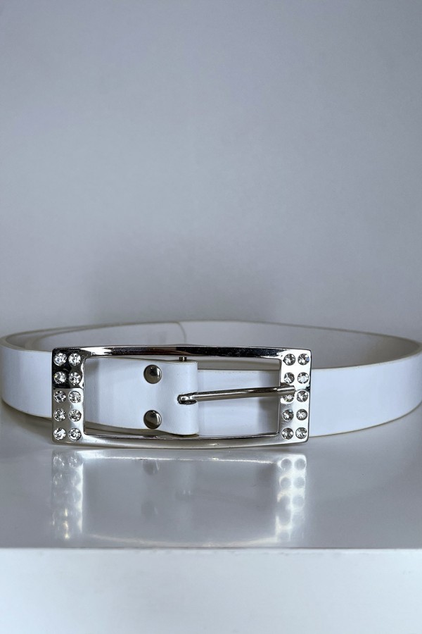 Ceinture femme en blanche avec boucle réctangle ornée de strass - 2