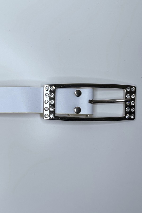 Ceinture femme en blanche avec boucle réctangle ornée de strass - 4