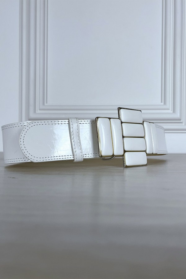 Ceinture blanche à grosse boucle bijoux - 9