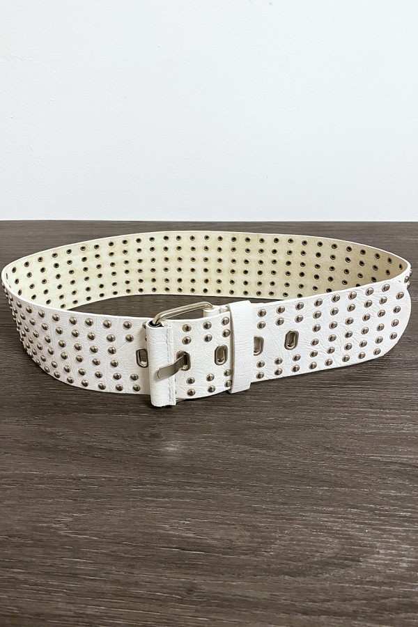 Grosse ceinture beige avec strass doré - 4