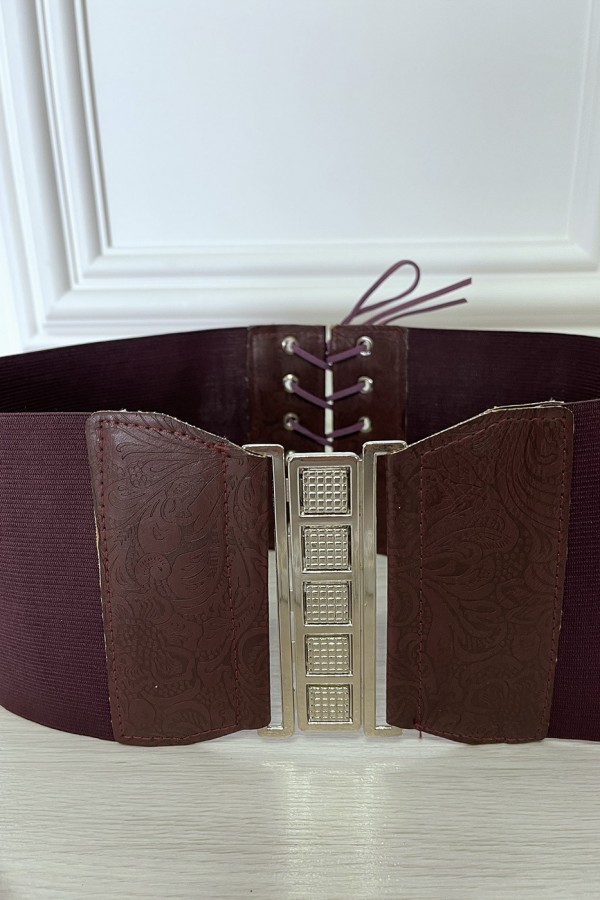 Ceinture de taille bordeaux avec lacet au dos - 3