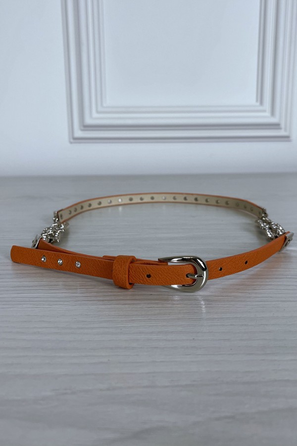 Fine ceinture orange avec accessoire et strass - 1