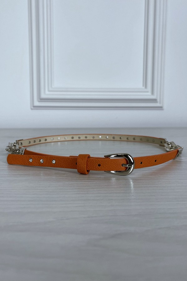 Fine ceinture orange avec accessoire et strass - 2