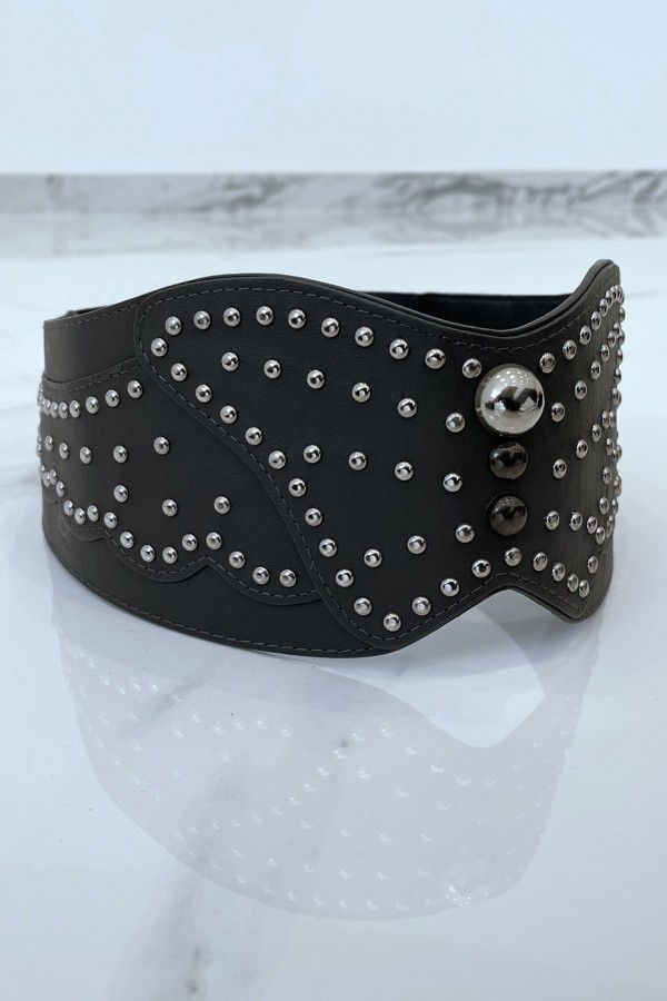 Ceinture à clou en simili cuir gris style bohème rock - 3