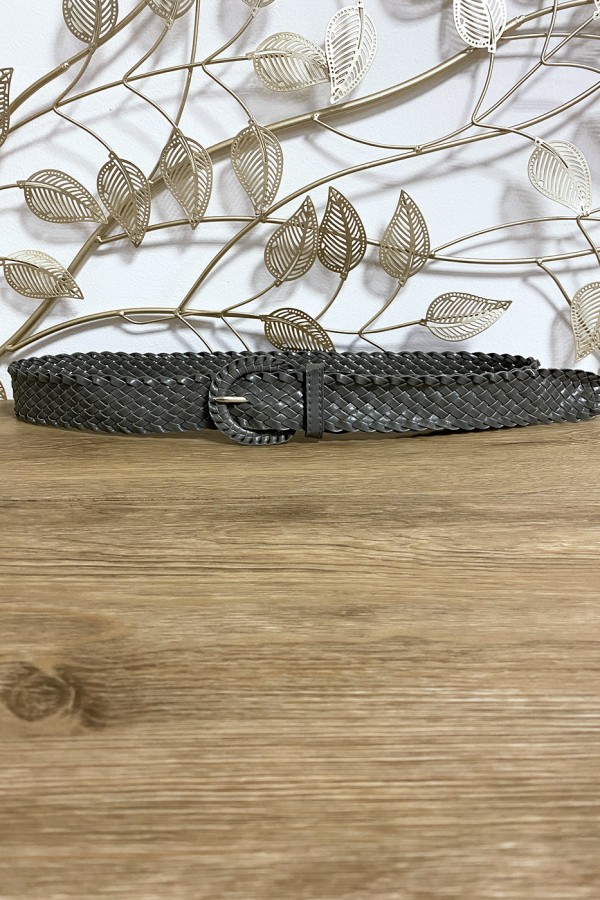 Ceinture tressé en simili gris - 1