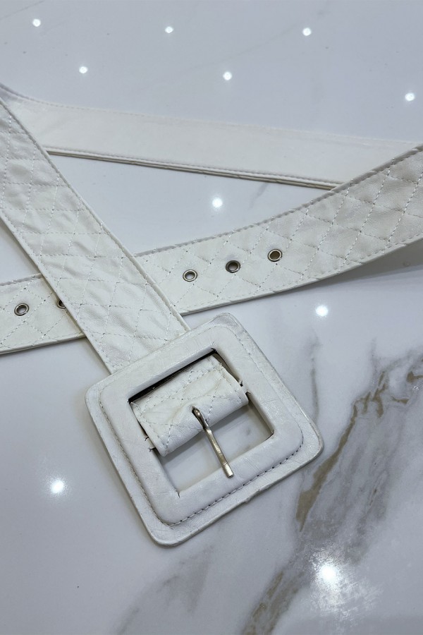 Ceinture blanche style matelassé boucle carrée - 2