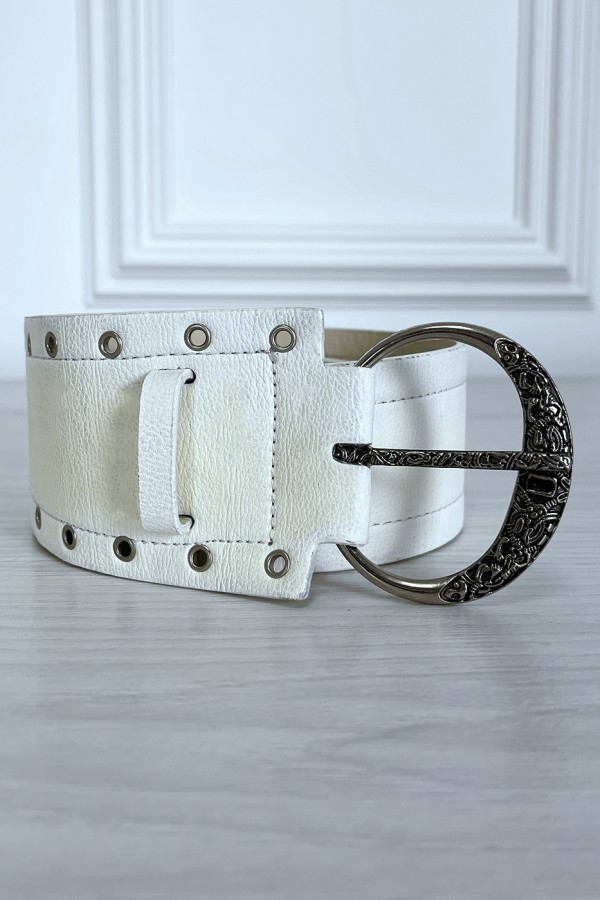 Ceinture blanche en simili avec strass oeillet - 3