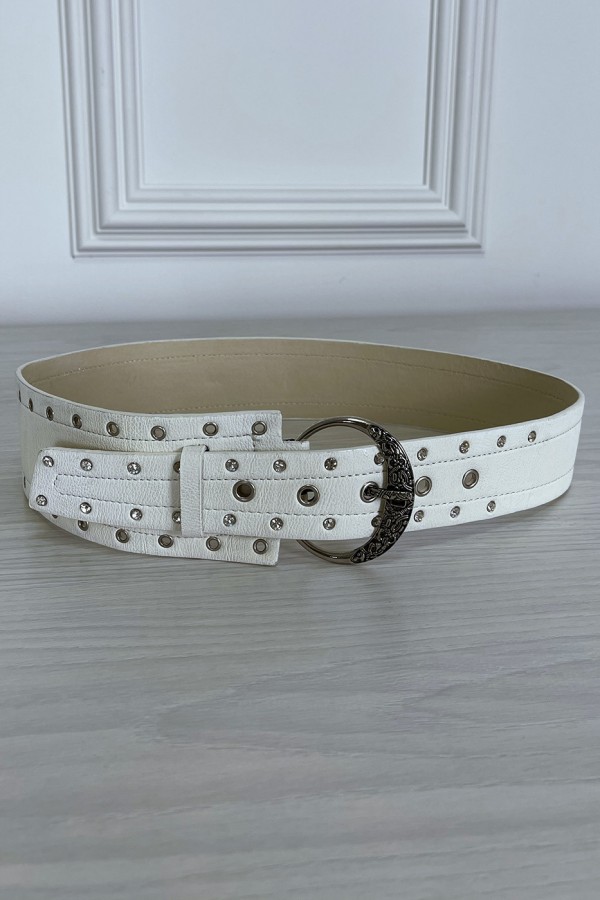 Ceinture blanche en simili avec strass oeillet - 4