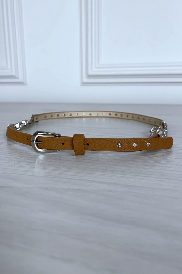 Fine ceinture camel avec accessoire et strass - 3