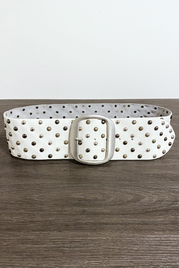 Ceinture en simili blanche cloutés avec boucle argenté - 4