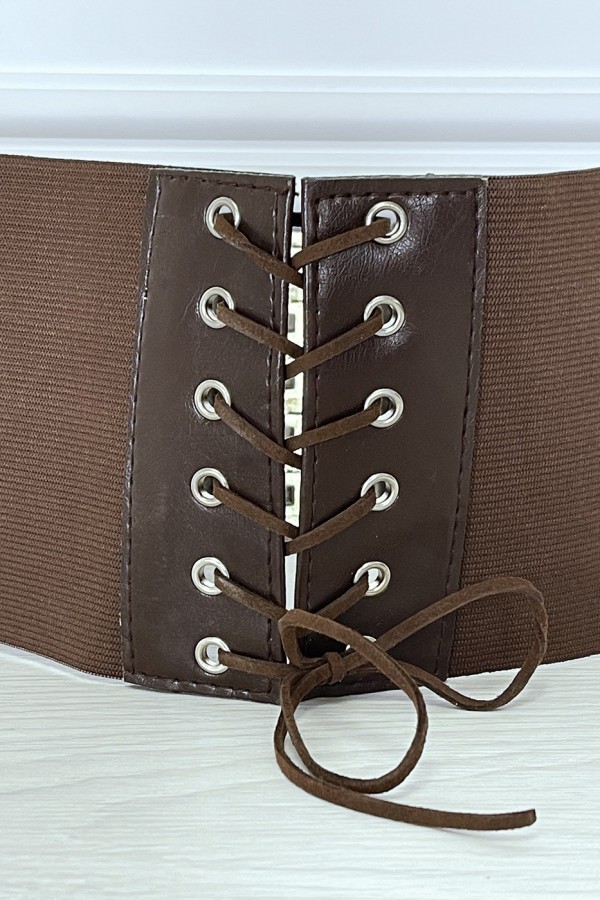 Ceinture de taille marron avec lacet au dos - 3