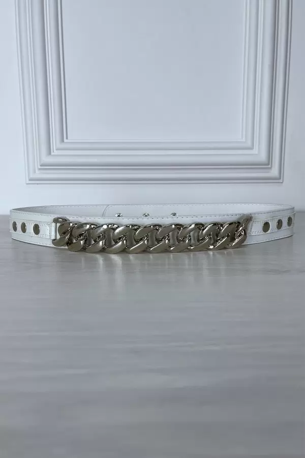 Ceinture blanche large avec fermeture à pression au dos