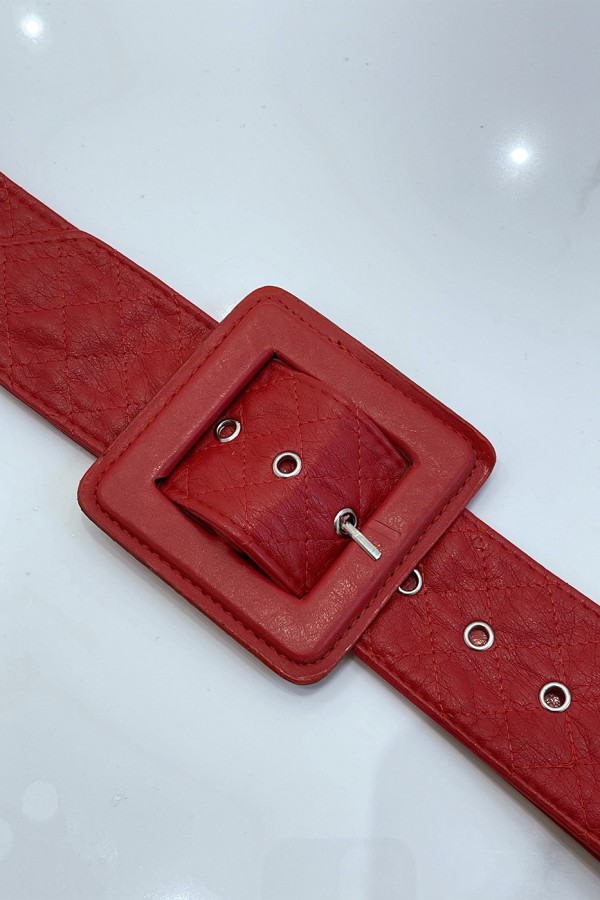 Ceinture rouge style matelassé boucle carrée - 1