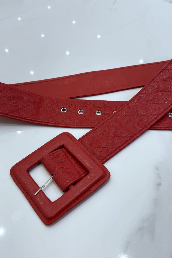 Ceinture rouge style matelassé boucle carrée - 4