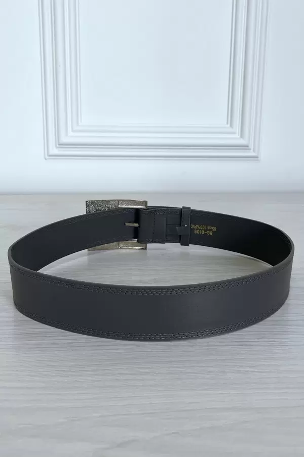 Ceinture grise en simili avec boucle argenté en verre - 5