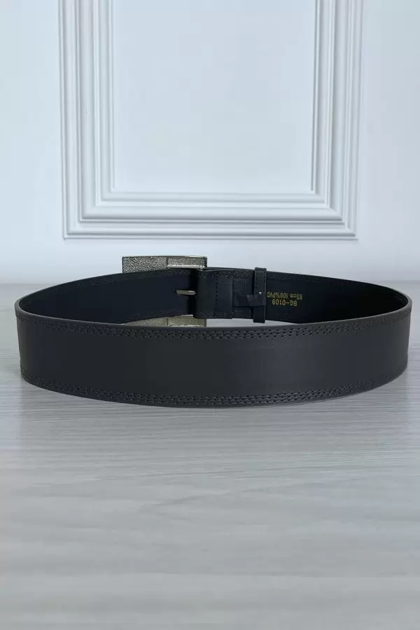 Ceinture grise en simili avec boucle argenté en verre - 6