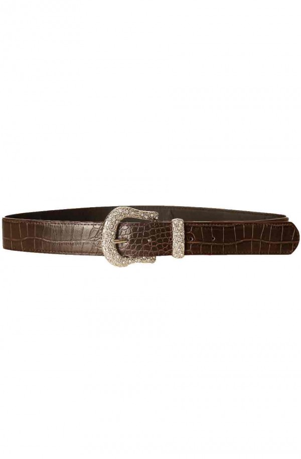 Ceinture Marron style croco avec boucle fantaisie à strass D7288 - 2