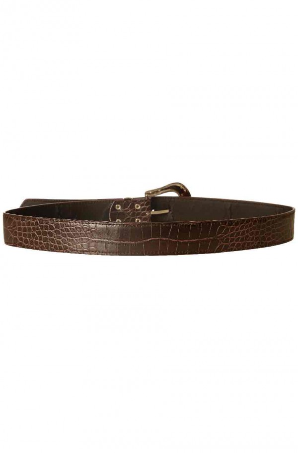 Ceinture Marron style croco avec boucle fantaisie à strass D7288 - 3