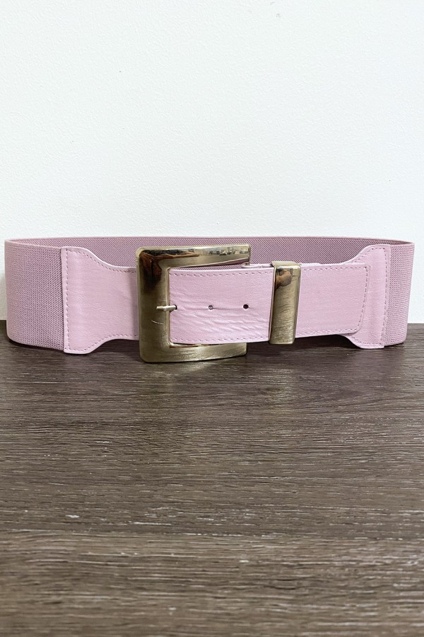 Grosse ceinture lila avec boucle argenté et élastique à la taille - 1