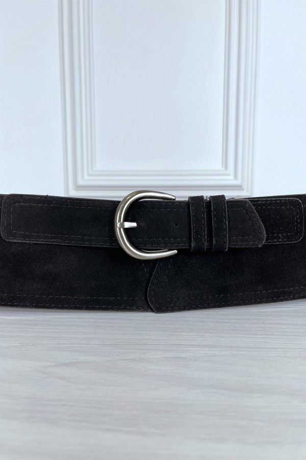 Ceinture noire en suédine avec pochette intégré sur les côtés - 4