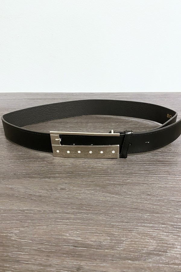 Ceinture en simili noir avec strass sur la boucle - 4