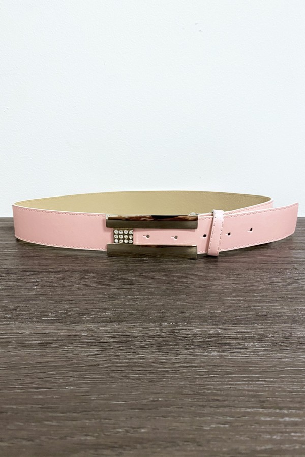 Ceinture rose avec boucle rectangulaire et strass - 1