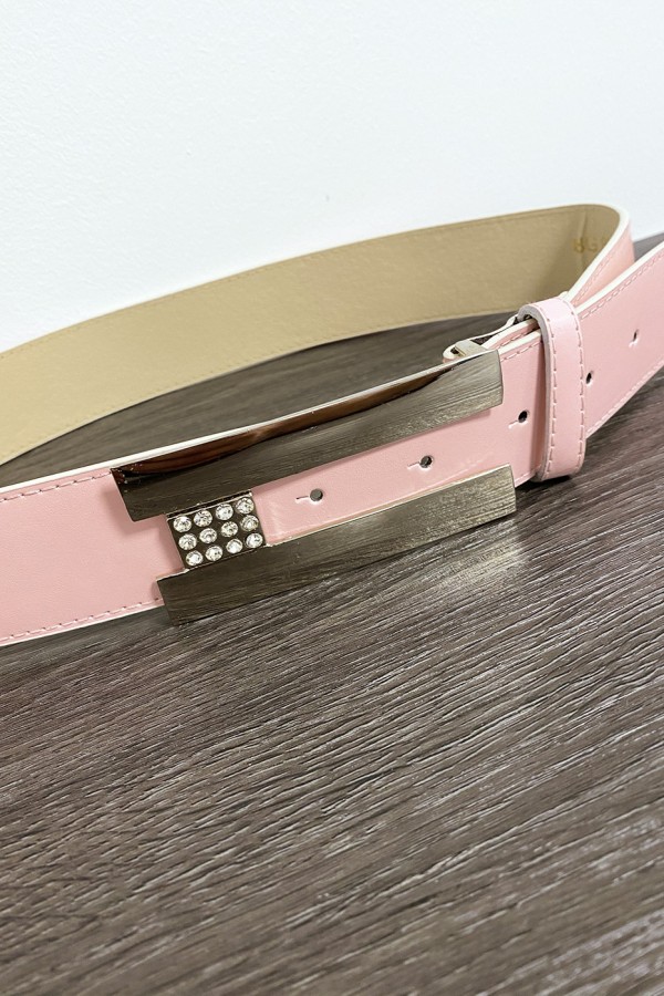 Ceinture rose avec boucle rectangulaire et strass - 3