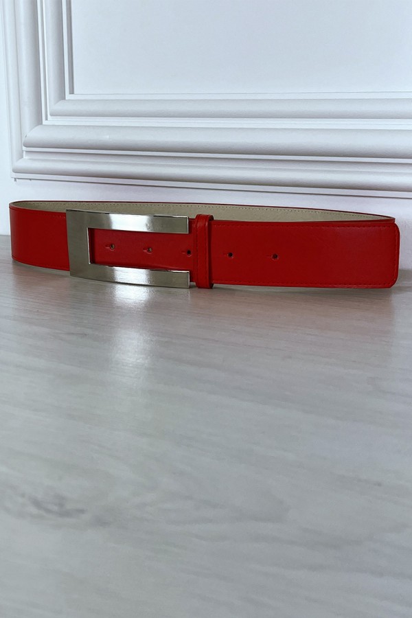 Ceinture rouge avec boucle rectangle - 3