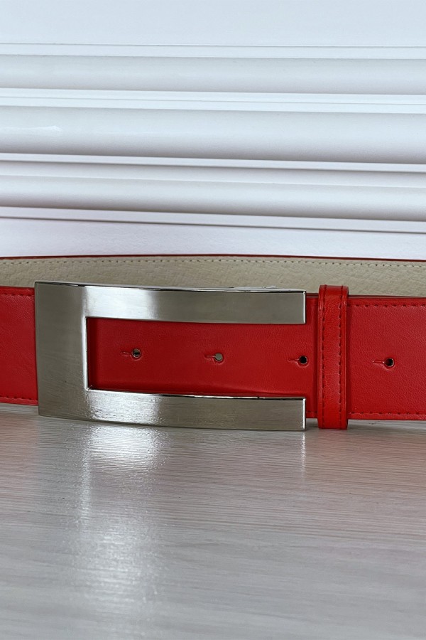 Ceinture rouge avec boucle rectangle - 4