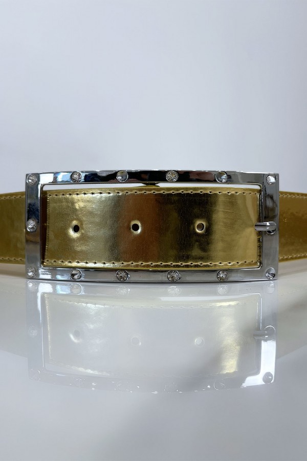 Ceinture doré avec boucle rectangle strass et argenté - 3