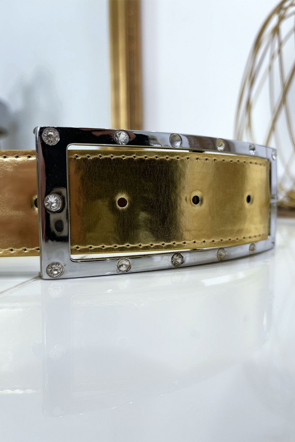 Ceinture doré avec boucle rectangle strass et argenté - 5